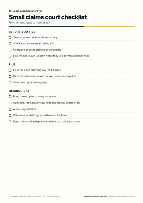 Small claims court checklist